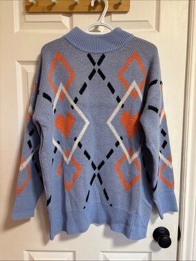 Light Blue Argyle Heart Knit Sweater - Korean brand Eyeye